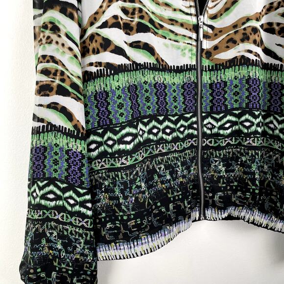 Vintage N Touch Full Zip Jacket Women XLP Green Funky Abstract Print Silky Retro - Picture 7 of 13